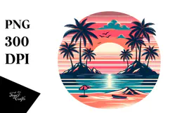 Retro Tropical Island Sunset PNG Product Image 1