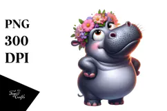 Goofy Hippo with Flower Crown PNG Product Image 1
