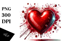 Red Glossy Heart on Splashy Background PNG Product Image 1