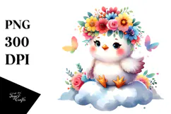 Cheerful Baby Chicken Sitting PNG Product Image 1