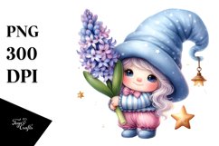 Watercolor Baby Gnome with Hyacinth on Star PNG Product Image 1