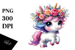Cute Baby Unicorn with Floral Wreath PNG Product Image 1