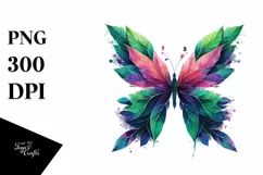 Vibrant Butterfly with Plant Leaves, PNG Product Image 1