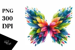 Vibrant Butterfly with Plant Leaves, PNG Product Image 1
