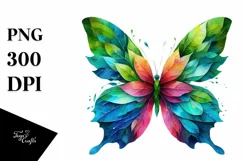 Vibrant Butterfly with Plant Leaves, PNG Product Image 1