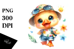 Cute Baby Duck in Summer Clothes PNG Product Image 1