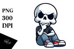 Silly Cartoon Skull Sitting, PNG Product Image 1
