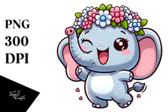 Excited Elephant with Flower Crown PNG Product Image 1