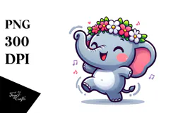 Excited Elephant with Flower Crown, PNG Product Image 1