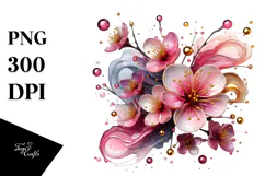 Abstract Cherry Blossom with Golden Insertions PNG Product Image 1