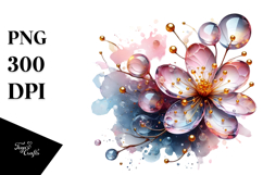 Abstract Cherry Blossom with Golden Insertions PNG Product Image 1