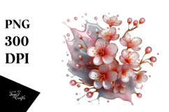 Abstract Cherry Blossom with Golden Insertions PNG Product Image 1