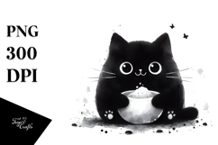 Funny Black Cat, Simple Watercolor PNG Product Image 1