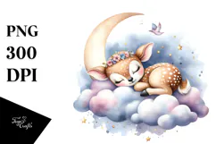 Whimsical Baby Deer Sleeping on Moon PNG Product Image 1