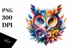 Vibrant Owl with Flowers, PNG Product Image 3