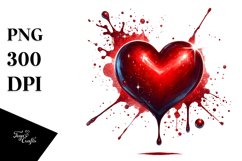 Red Glossy Heart on Splashy Background, Transparent PNG Product Image 1