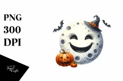 Funny Watercolor Haloween Moon | Haloween Clipart Product Image 3