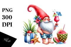 Gnome Drinking Cocktail with Beachwear, PNG Product Image 1