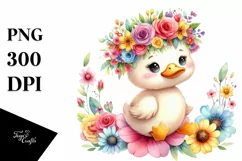 Cartoon-style Duck with Flower Crown PNG Product Image 3