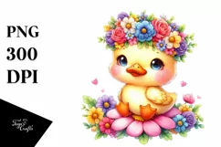 Cartoon-style Duck with Flower Crown PNG Product Image 3