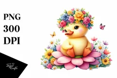 Cartoon-style Duck with Flower Crown PNG Product Image 3