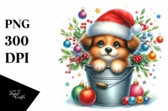 Colorful Dog with Santa Hat PNG Product Image 1