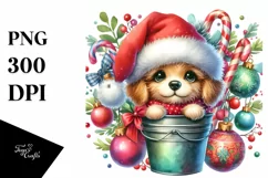 Colorful Dog with Santa Hat PNG Product Image 1