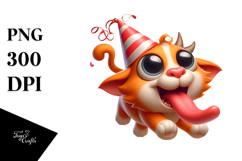 Playful Cat with Party Hat PNG Product Image 1