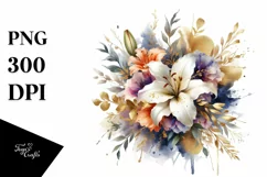 Abstract Vibrant Bouquet Gold Foil Lily | Clipart Product Image 3