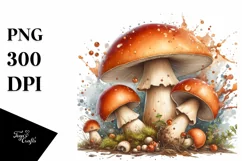Glossy Mushroom Watercolor Splash PNG Product Image 1