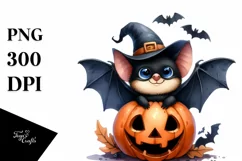 Funny Halloween Bat Watercolor PNG Product Image 3