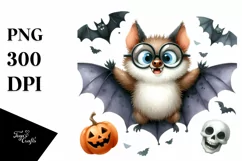 Funny Halloween Bat Watercolor PNG Product Image 1