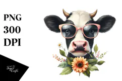 Graceful Cow with Sunglasses and Flower PNG Product Image 1