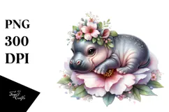 Adorned Baby Hippo Flower PNG Product Image 1