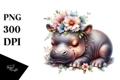 Adorned Baby Hippo Sleeping PNG Product Image 1