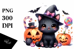 Cute Cat Halloween Scenery | Sublimation Clipart Product Image 1