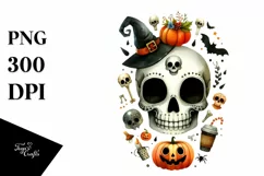 Funny Watercolor Haloween Skull Clipart Product Image 1