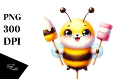 Vibrant Smiling Baby Bee with Marshmallow Stick PNG Product Image 1