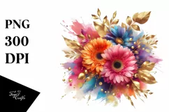 Abstract Vibrant Bouquet Gold Foil Gerbera | Clipart Product Image 1