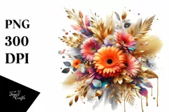 Vibrant Bouquet with Golden Gerbera | Sublimation | Clipart Product Image 1