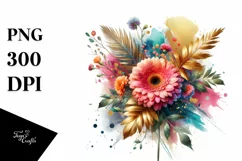 Vibrant Bouquet with Golden Gerbera | Sublimation | Clipart Product Image 3