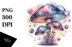 Mystical Celestial Mushroom Watercolor PNG Product Image 1
