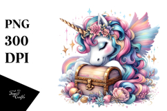 Baby Unicorn with Treasure Chest PNG Product Image 1