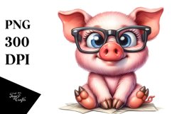 Watercolor Funny Pig Sitting Clipart Product Image 3
