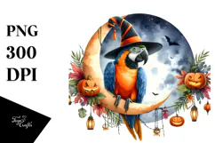 Macaw Dressed for Halloween on Moon, PNG Product Image 1