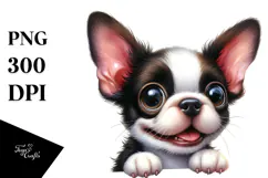 Watercolor Baby Cartoon Boston Terrier, Transparent PNG Product Image 1
