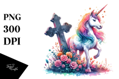 Unicorn Grave Watercolor Clipart Product Image 1