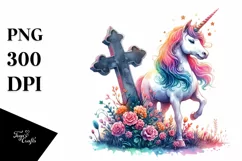 Unicorn Grave Watercolor Clipart Product Image 3