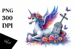 Unicorn Grave Watercolor Clipart Product Image 1