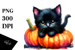 Cute Baby Black Cat Watercolor Product Image 1